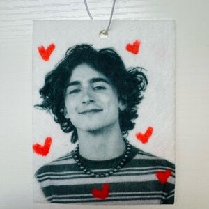 Black and White Portrait Air Freshener with Red Hearts